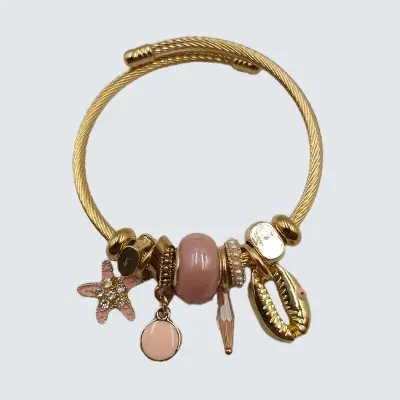 Pembe Yıldızlı Gold Renk Çelik Pandora